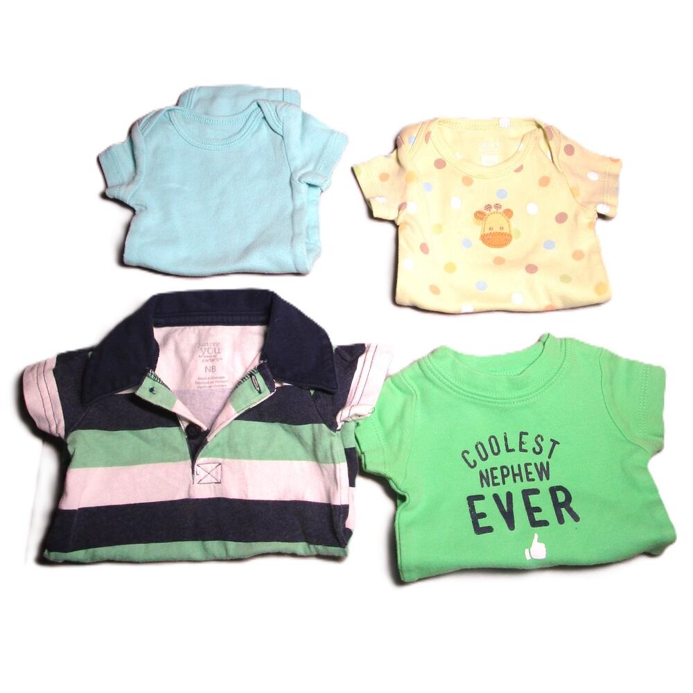 Carter’s Newborn Bodysuit Bundle 4 One‑Pieces Giraffe Stripes Monkey Scooter